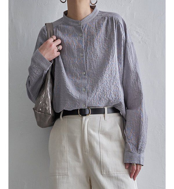 Lbc with Life「オーガニックコットンバンドカラーシャツ」|シャツ・ブラウス|グレー