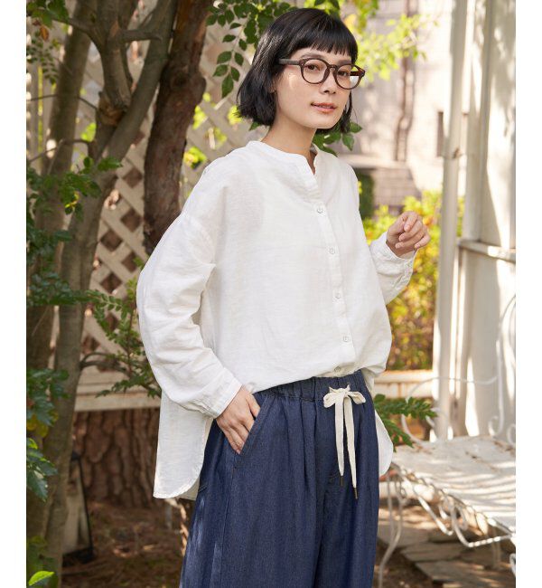 Lbc with Life「リネンコットンバンドカラーシャツ」|シャツ・ブラウス|ホワイト