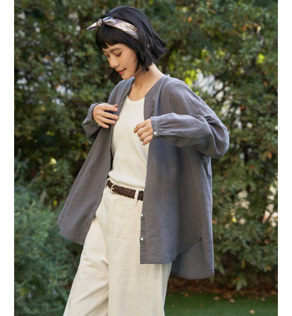 Lbc with Life「リネンコットンバンドカラーシャツ」|シャツ・ブラウス|チャコール