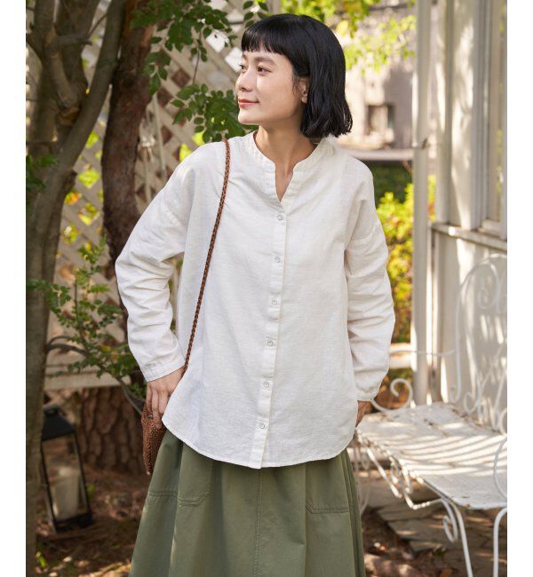 Lbc with Life「リネンコットンバンドカラーシャツ」|シャツ・ブラウス|
