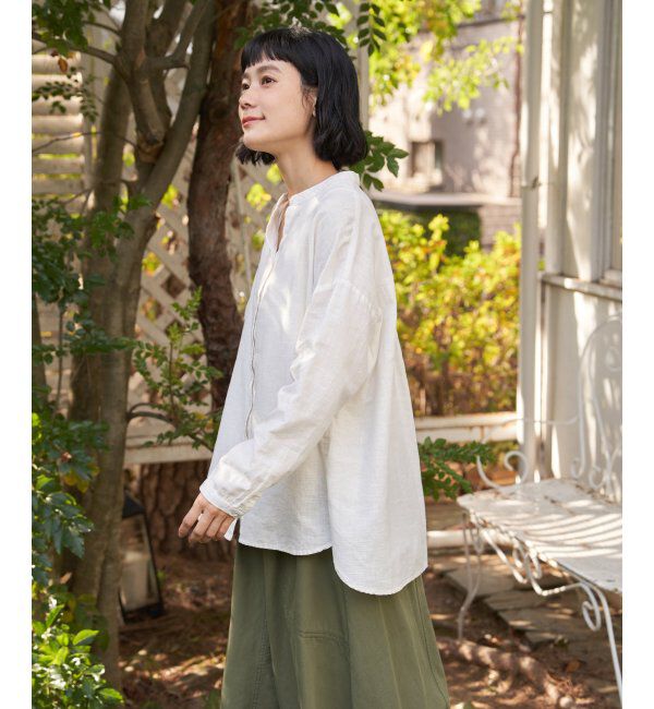 Lbc with Life「リネンコットンバンドカラーシャツ」|シャツ・ブラウス|