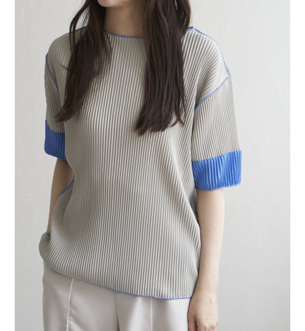 VENCE share style「プリーツ袖配色トップス」|ニット・セーター|グレー