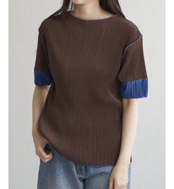 VENCE share style「プリーツ袖配色トップス」|ニット・セーター|ブラウン