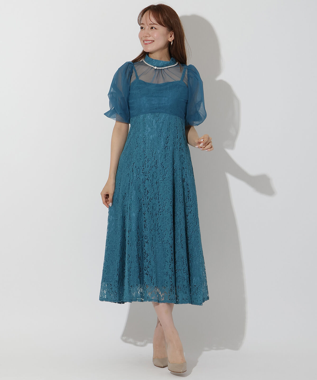 アンドクチュール「チュールブラウスレイヤーレースドレス」|ドレス|ﾀﾞｰｸｸﾞﾘｰﾝ