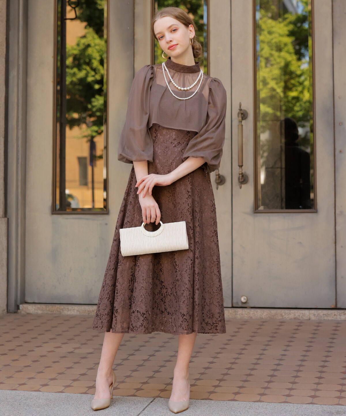 アンドクチュール「チュールブラウスレイヤーレースドレス」|ドレス|