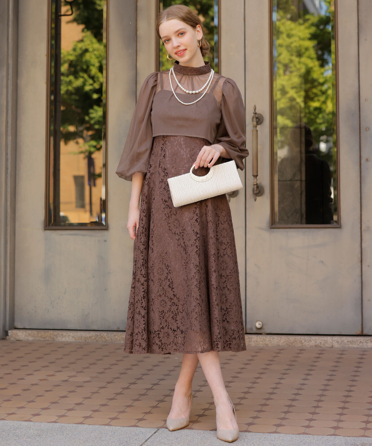 アンドクチュール「チュールブラウスレイヤーレースドレス」|ドレス|