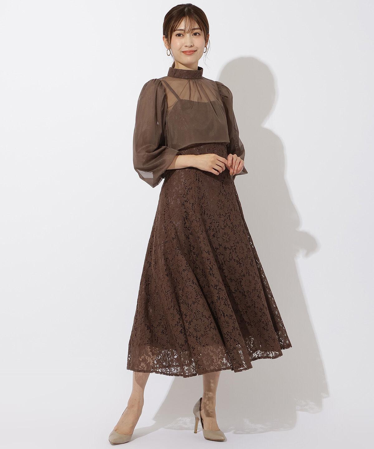 アンドクチュール「チュールブラウスレイヤーレースドレス」|ドレス|