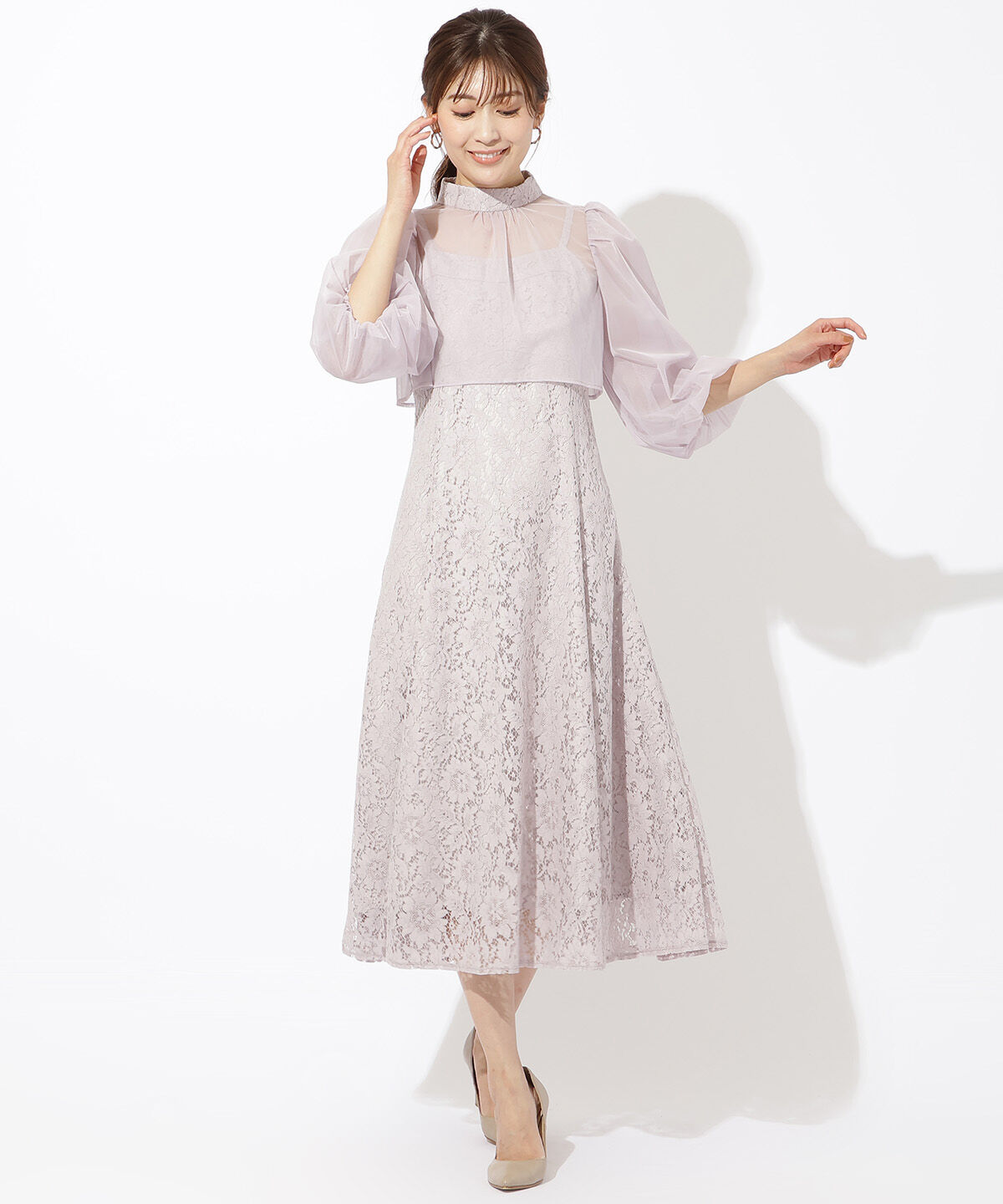 アンドクチュール「チュールブラウスレイヤーレースドレス」|ドレス|