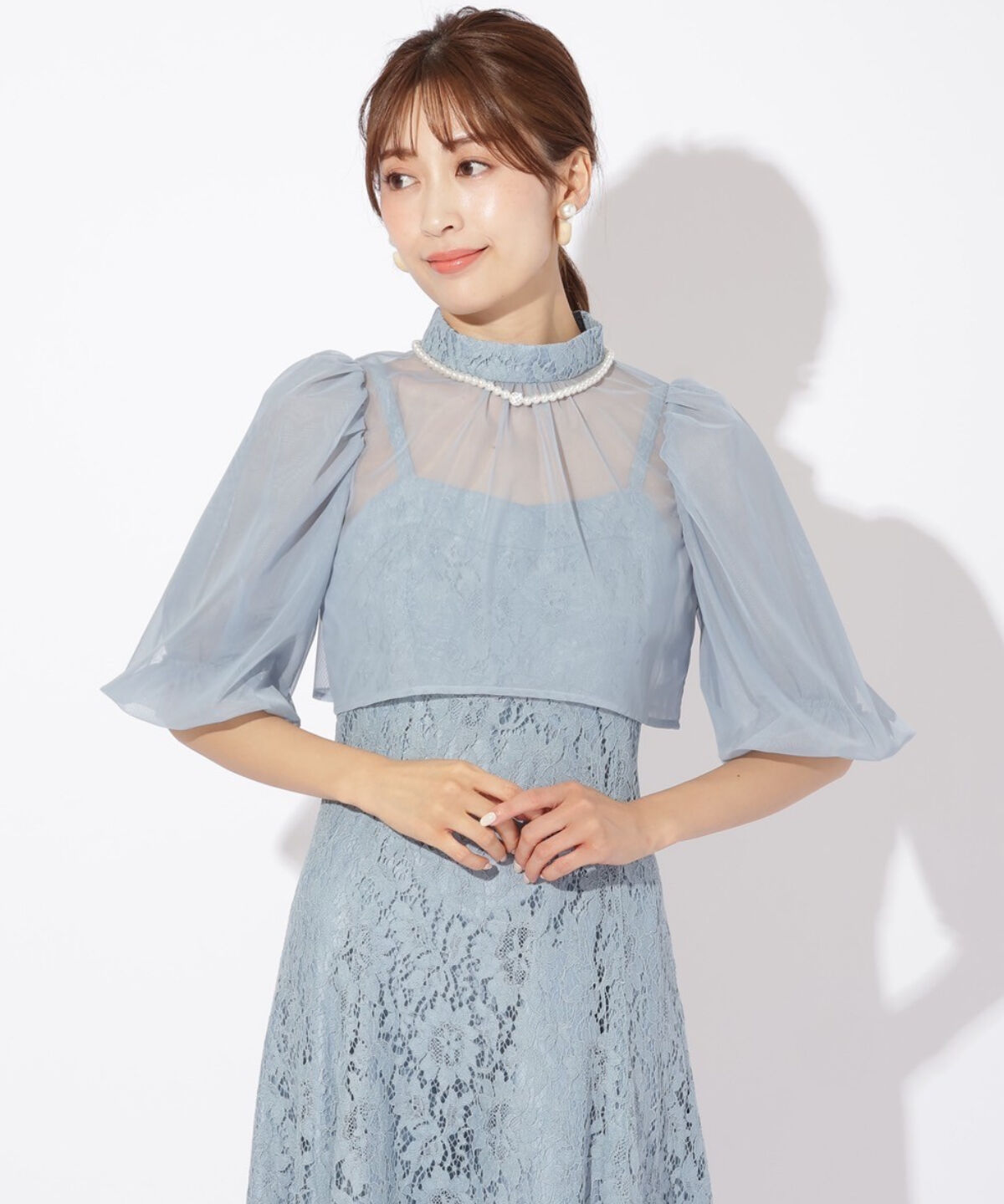 アンドクチュール「チュールブラウスレイヤーレースドレス」|ドレス|