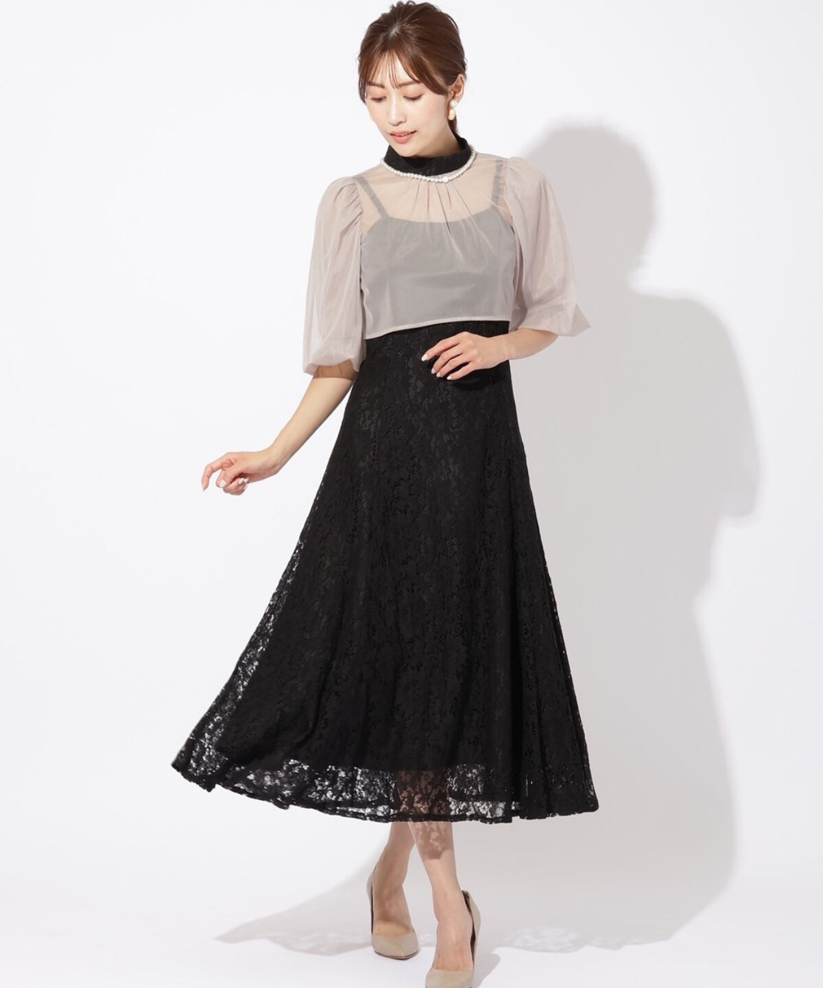 アンドクチュール「チュールブラウスレイヤーレースドレス」|ドレス|