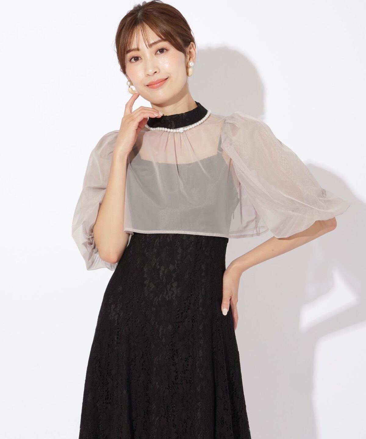 アンドクチュール「チュールブラウスレイヤーレースドレス」|ドレス|