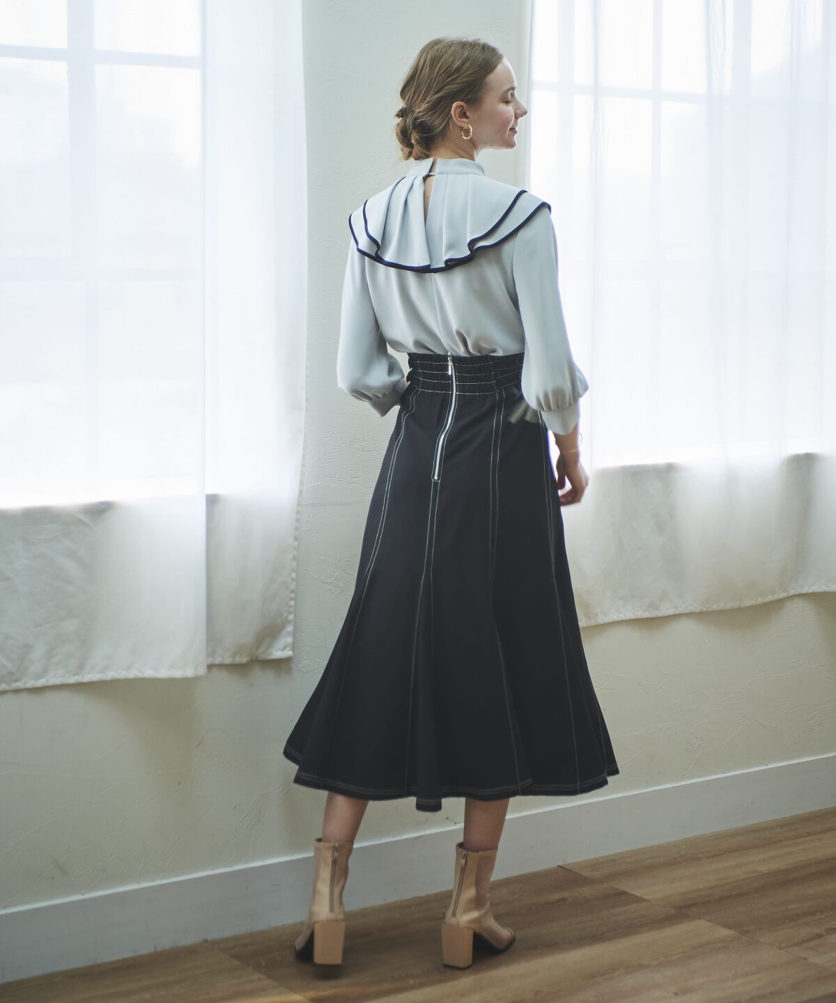 アンドクチュール「配色フリルケープブラウス」|シャツ・ブラウス|