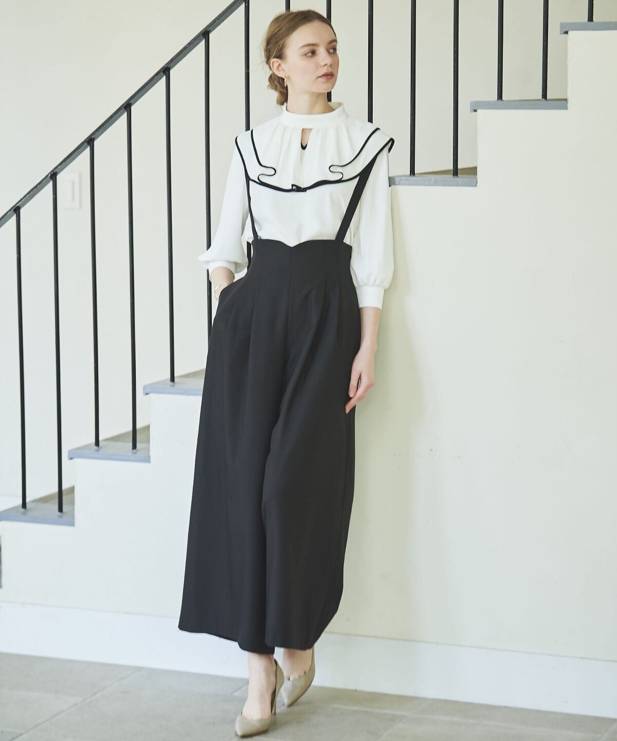 アンドクチュール「サスペ付きワイドパンツ」|その他|ブラック