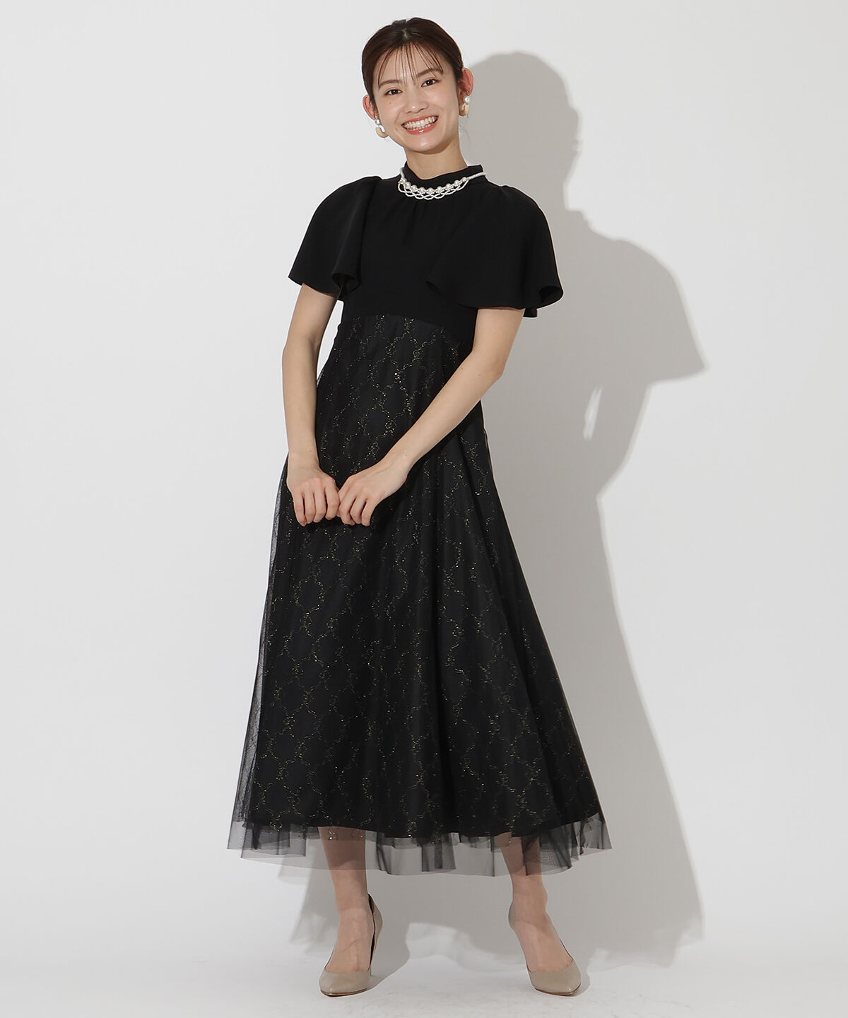 アンドクチュール「バスト切替ゴールドチュールドレス」|ドレス|