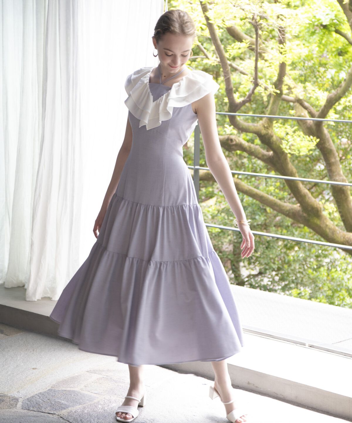 アンドクチュール「配色フリル襟ティアードワンピース」|ワンピース|