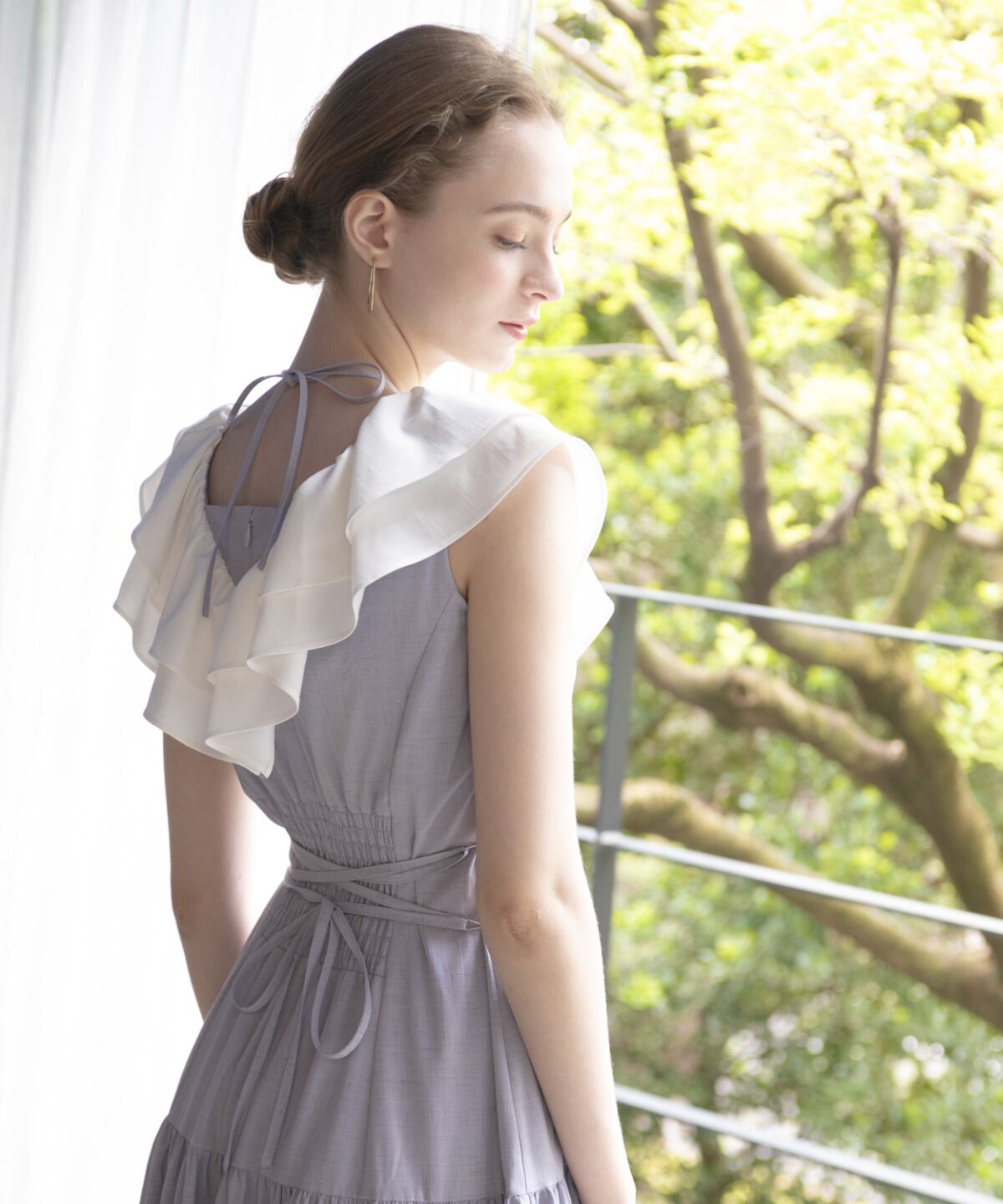 アンドクチュール「配色フリル襟ティアードワンピース」|ワンピース|