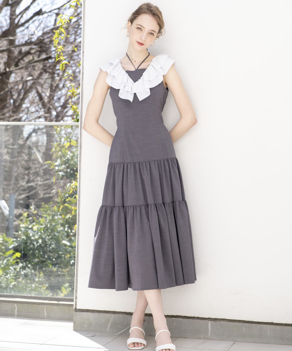 アンドクチュール「配色フリル襟ティアードワンピース」|ワンピース|