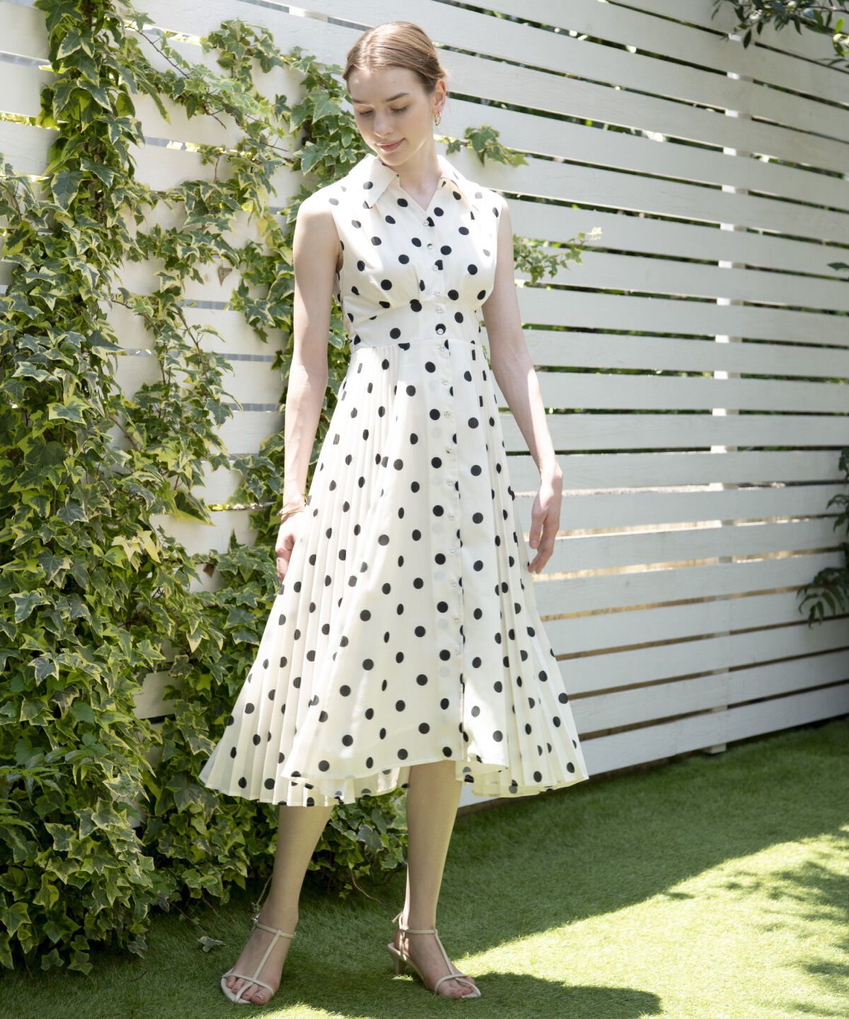 アンドクチュール「シアープリントサイドプリーツワンピース」|ワンピース|