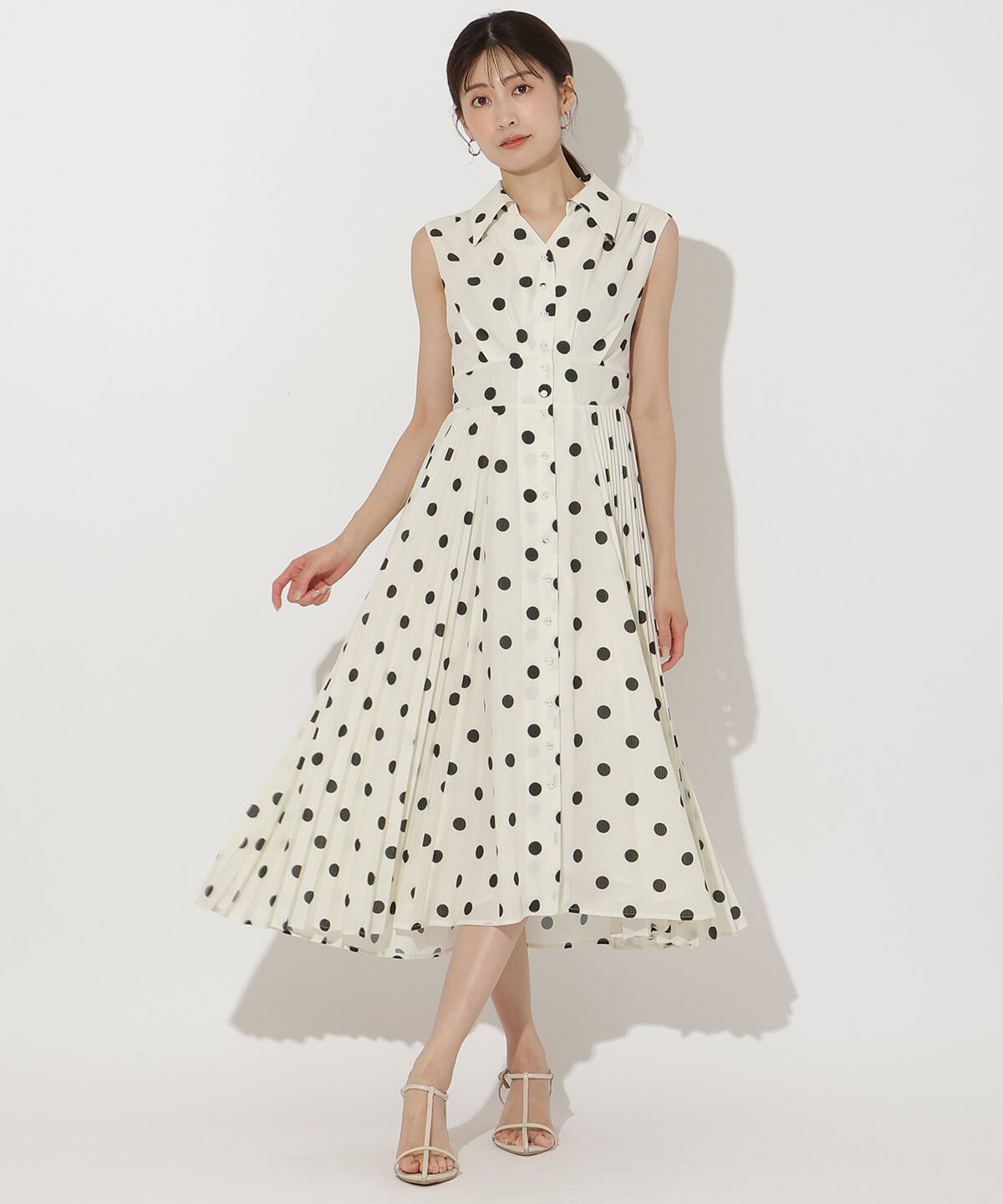 アンドクチュール「シアープリントサイドプリーツワンピース」|ワンピース|