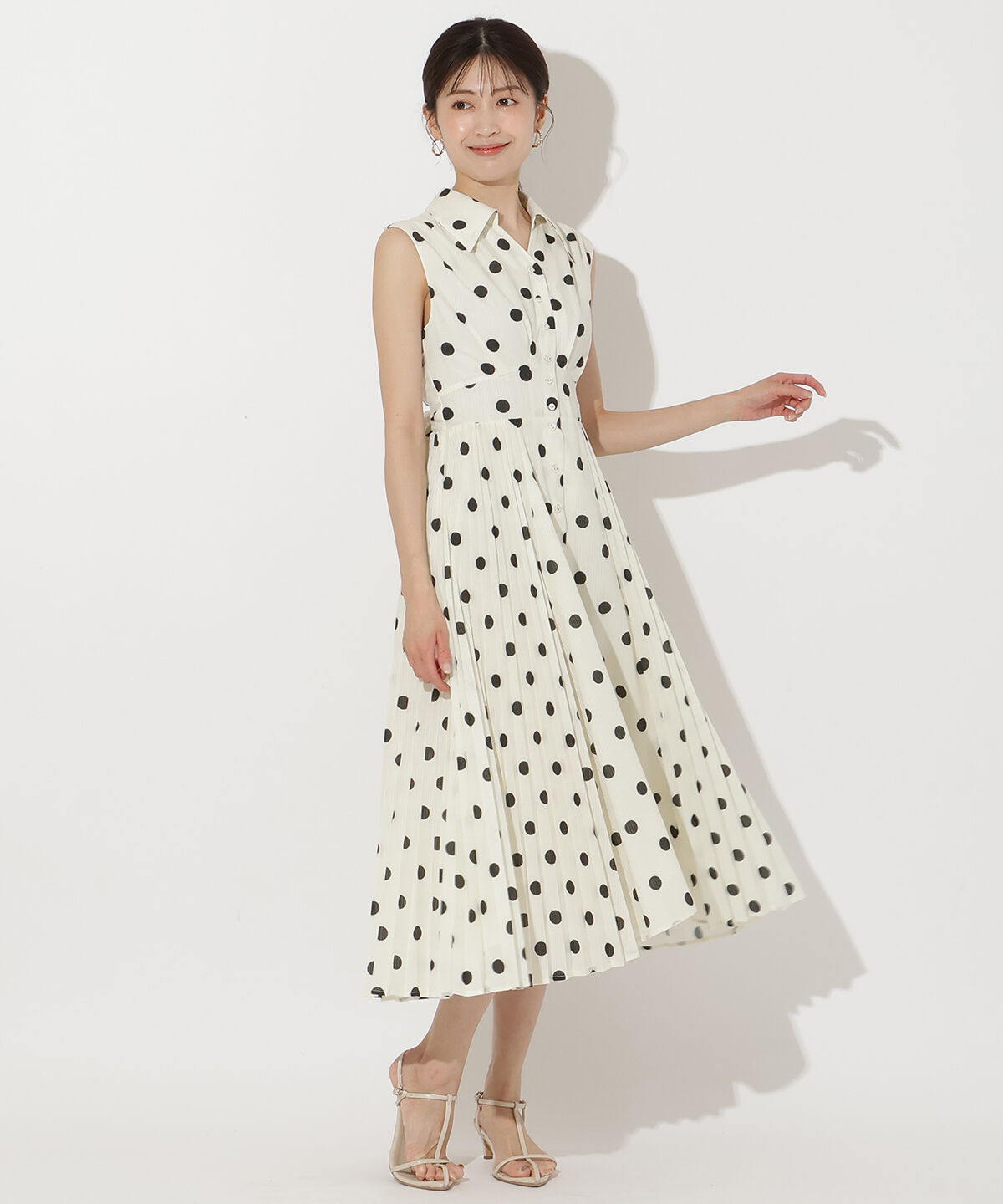 アンドクチュール「シアープリントサイドプリーツワンピース」|ワンピース|