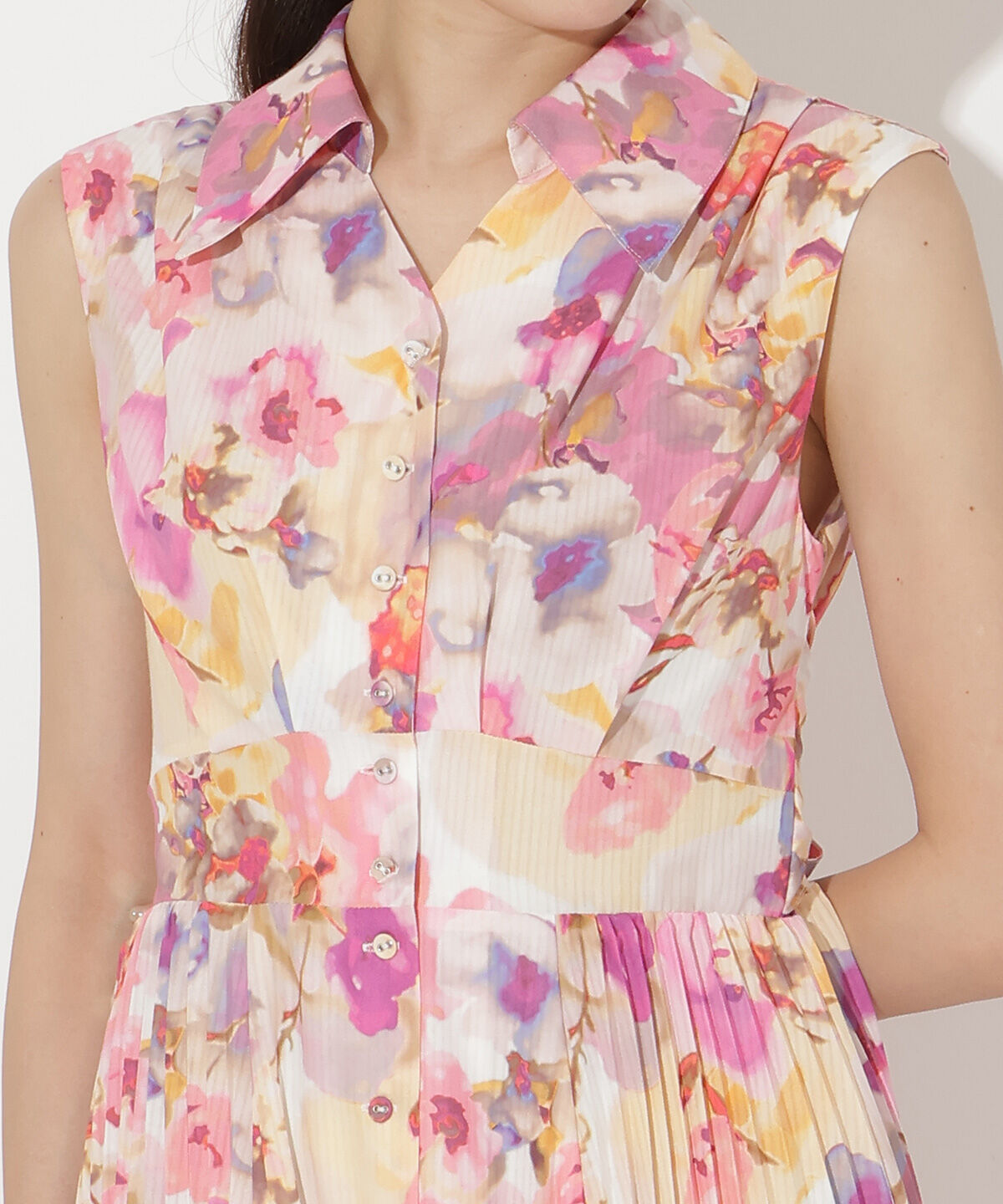 アンドクチュール「シアープリントサイドプリーツワンピース」|ワンピース|