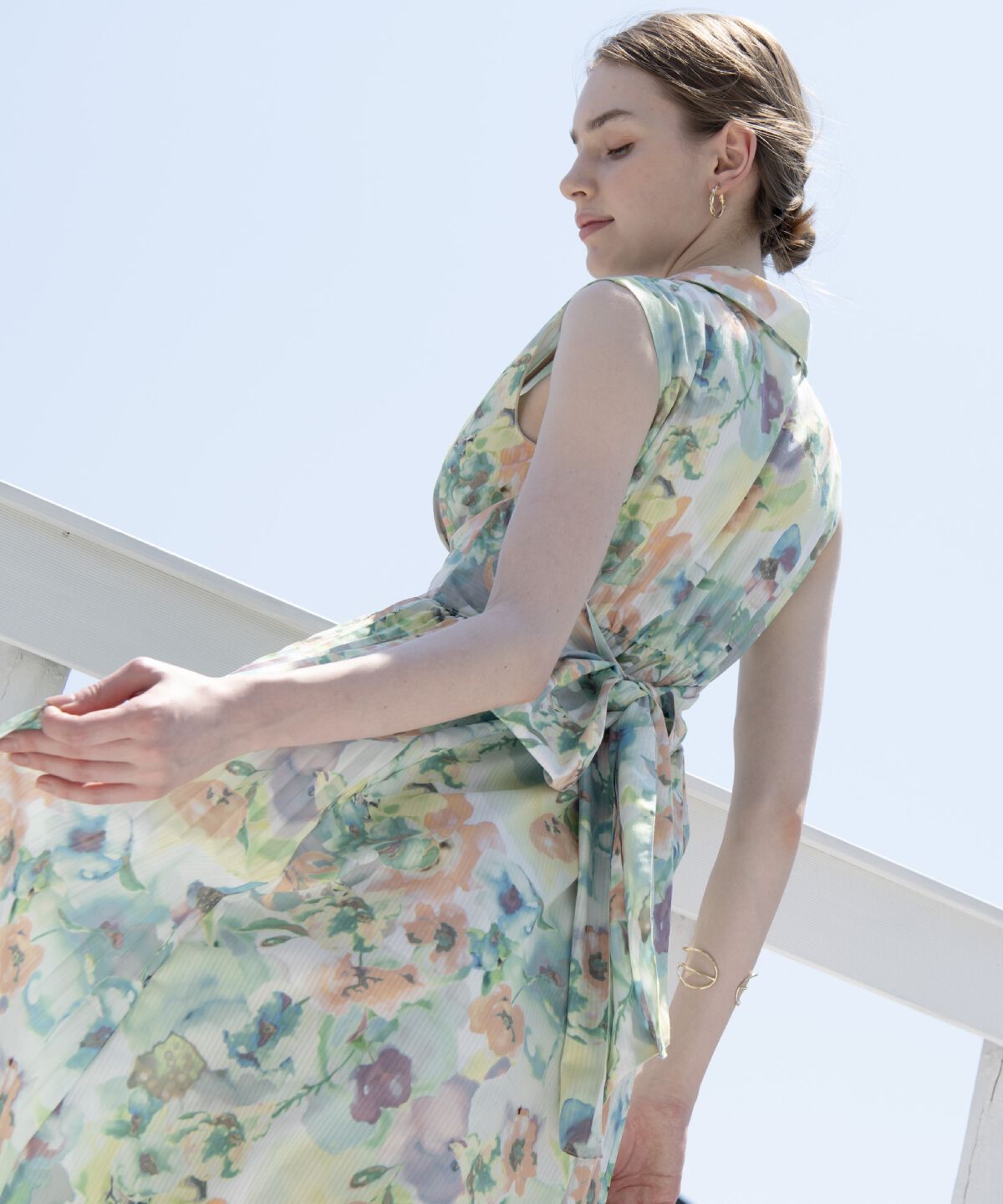 アンドクチュール「シアープリントサイドプリーツワンピース」|ワンピース|