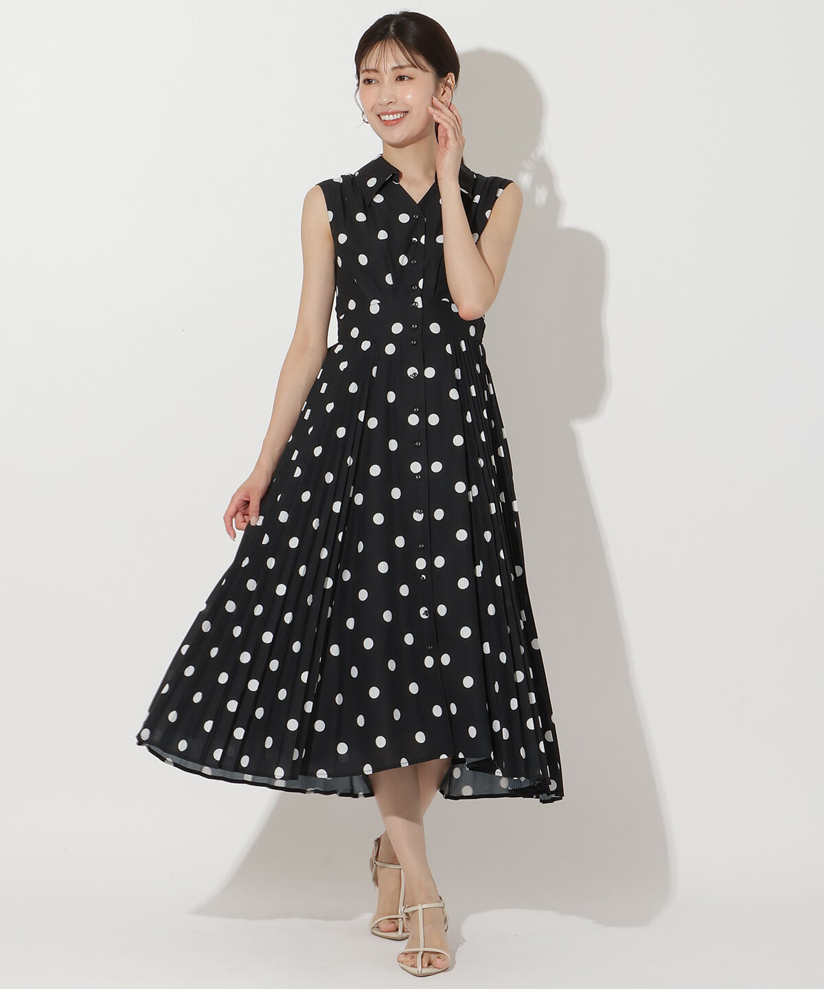 アンドクチュール「シアープリントサイドプリーツワンピース」|ワンピース|