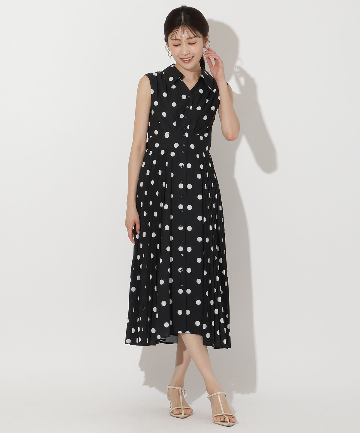 アンドクチュール「シアープリントサイドプリーツワンピース」|ワンピース|