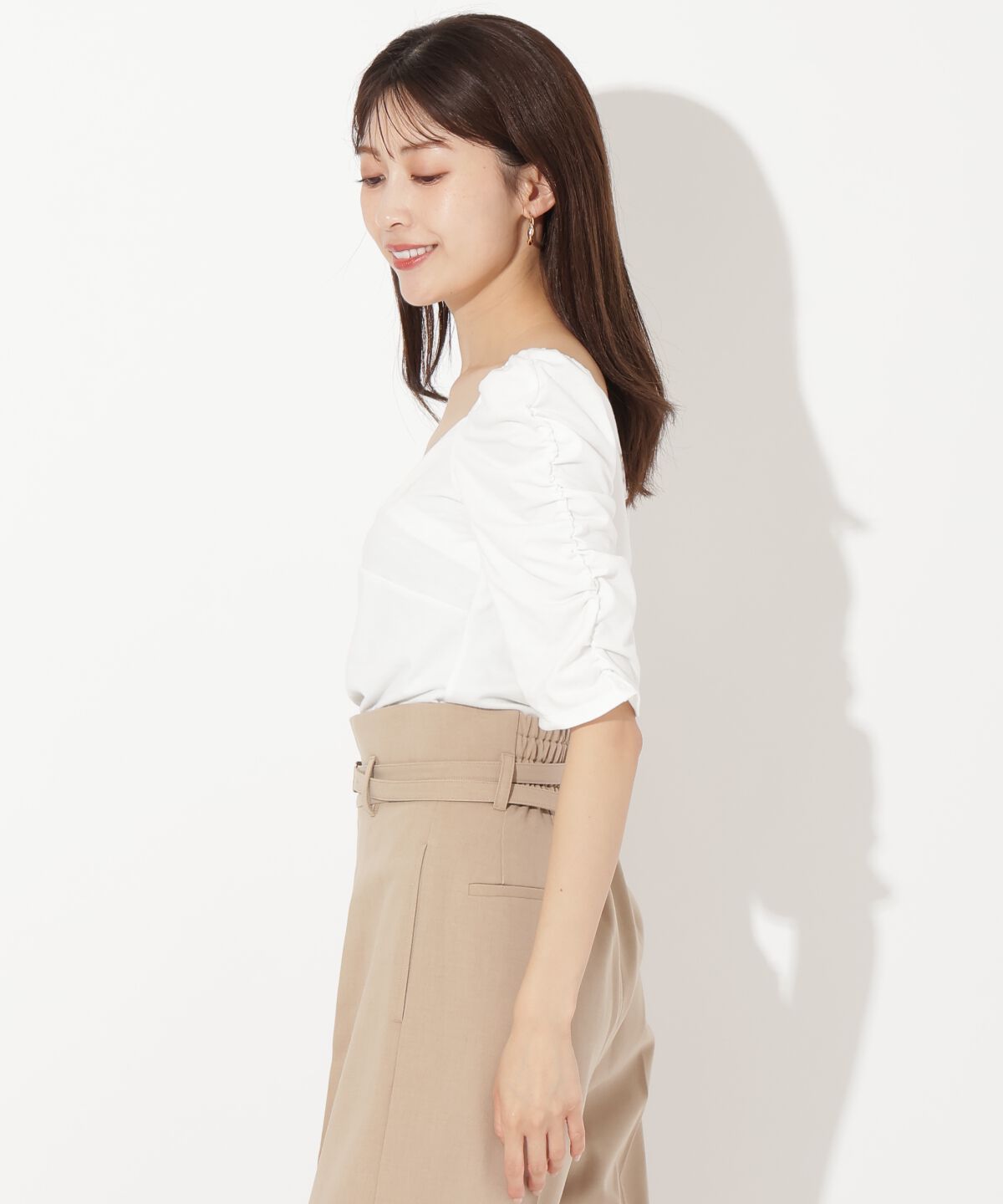 アンドクチュール「フロントクロスギャザーTシャツ」|Tシャツ・カットソー|