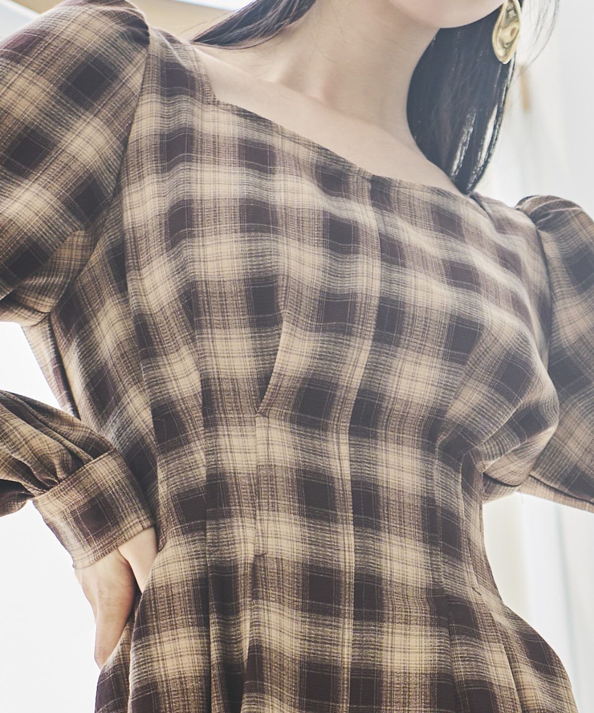 アンドクチュール「チェックウエストタックワンピース」|ワンピース|