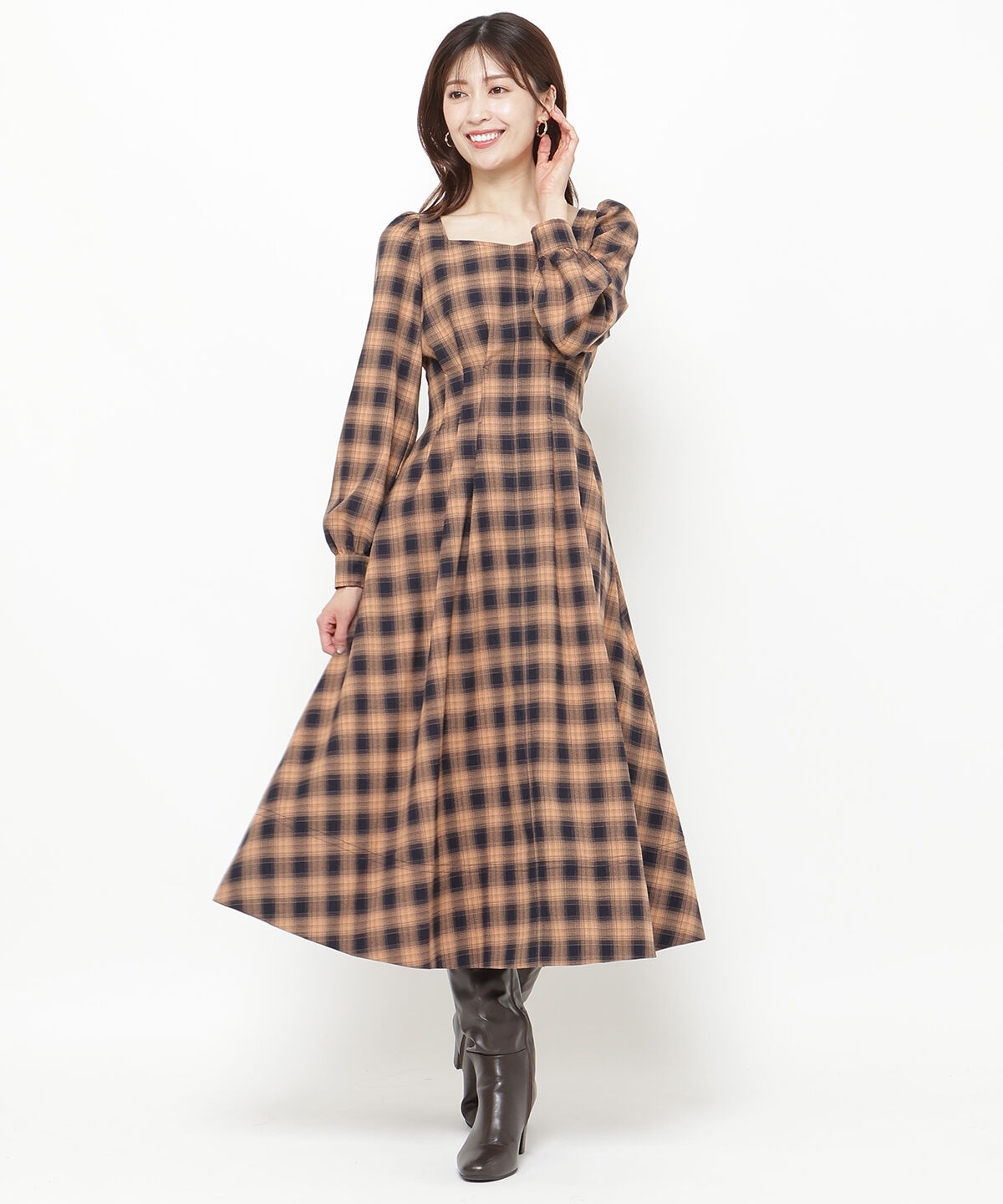 アンドクチュール「チェックウエストタックワンピース」|ワンピース|