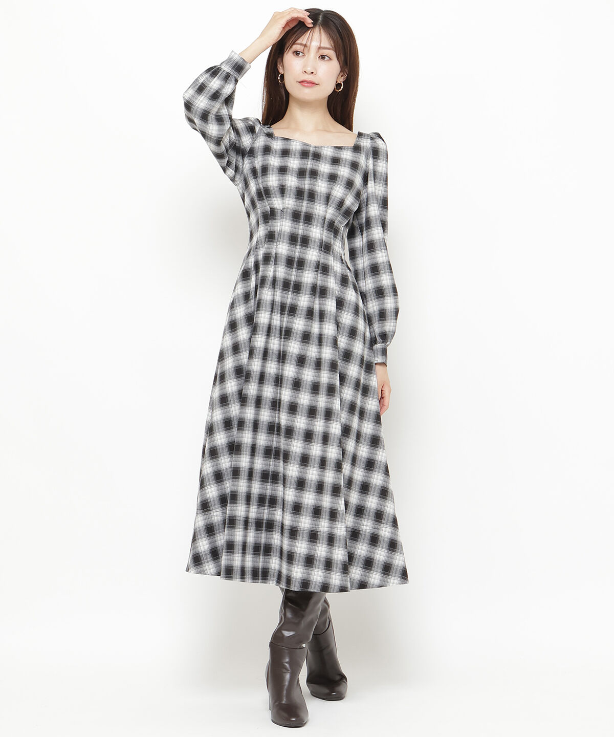 アンドクチュール「チェックウエストタックワンピース」|ワンピース|