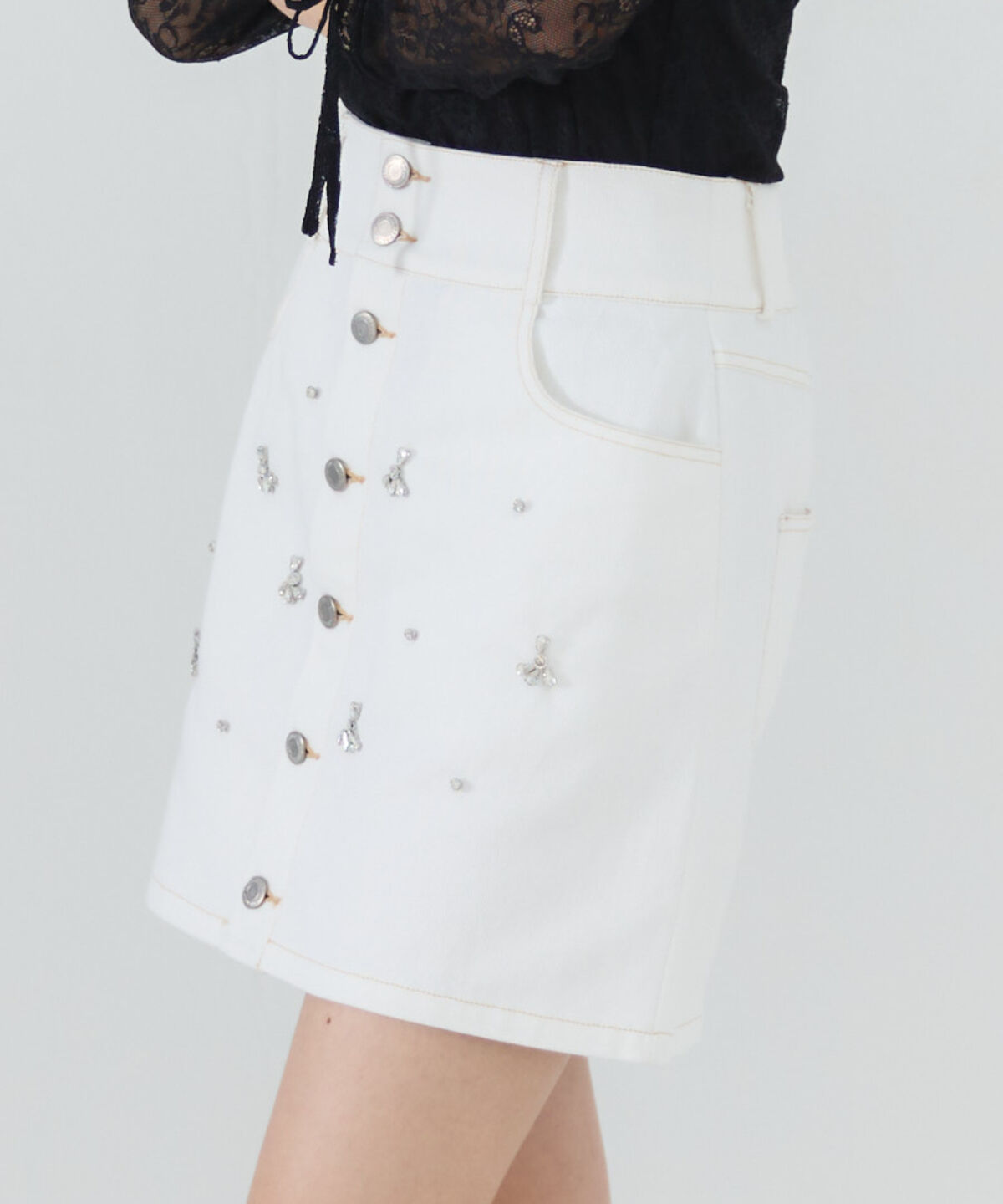 REDYAZEL「ビジューデニムミニスカート」|台形|