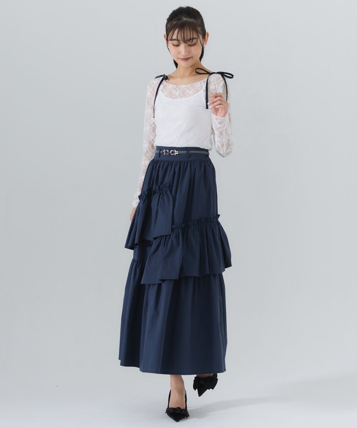 REDYAZEL「アシメティアードボリュームスカート」|フレア|