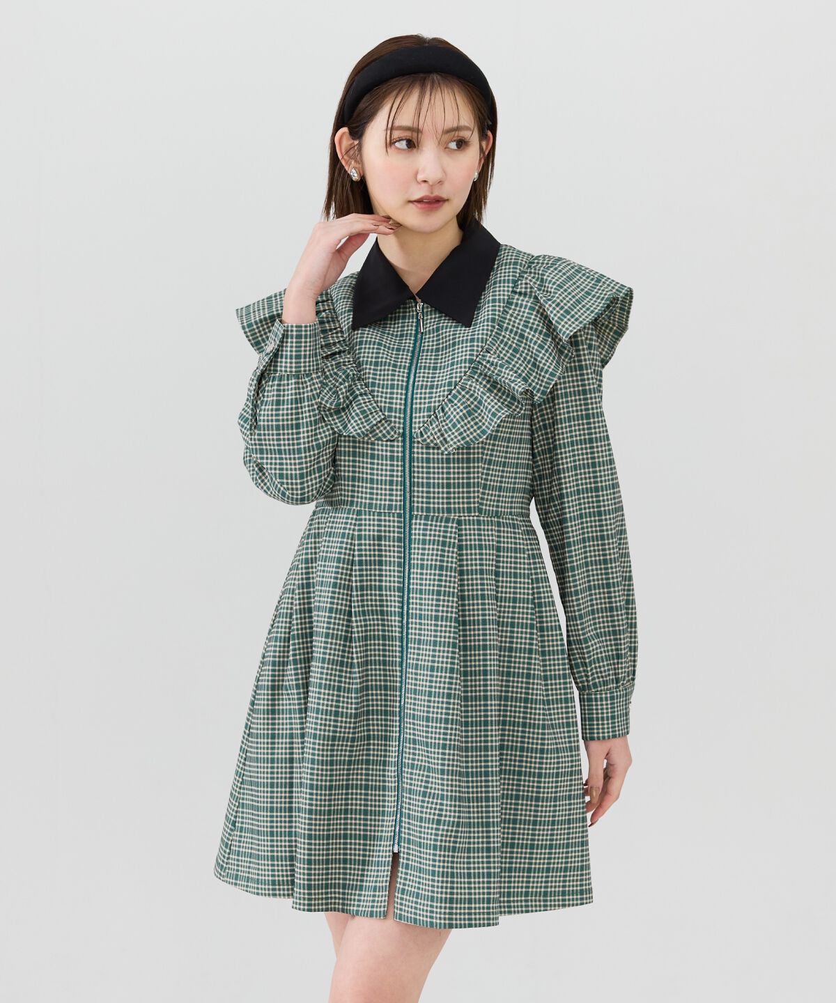 REDYAZEL「チェックフロントジップフリルミニシャツワンピース」|ワンピース|