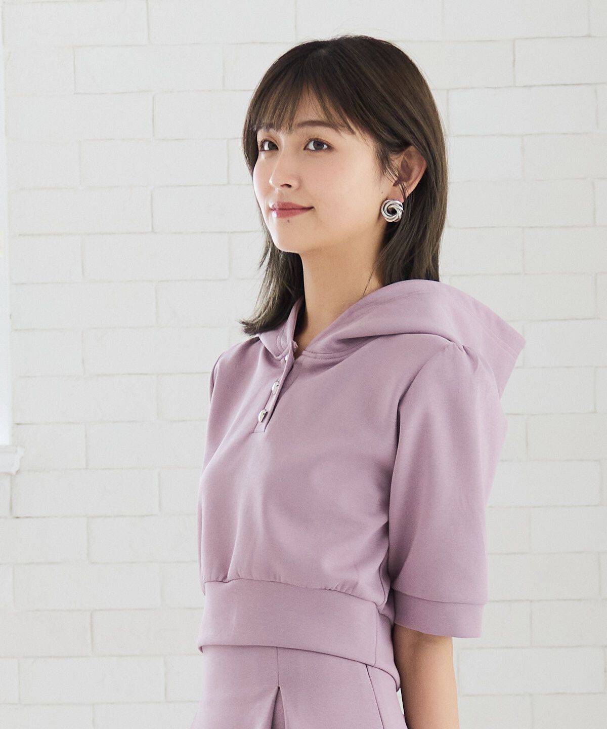 REDYAZEL「ハートボタンショートフーディー」|パーカー|ラベンダー