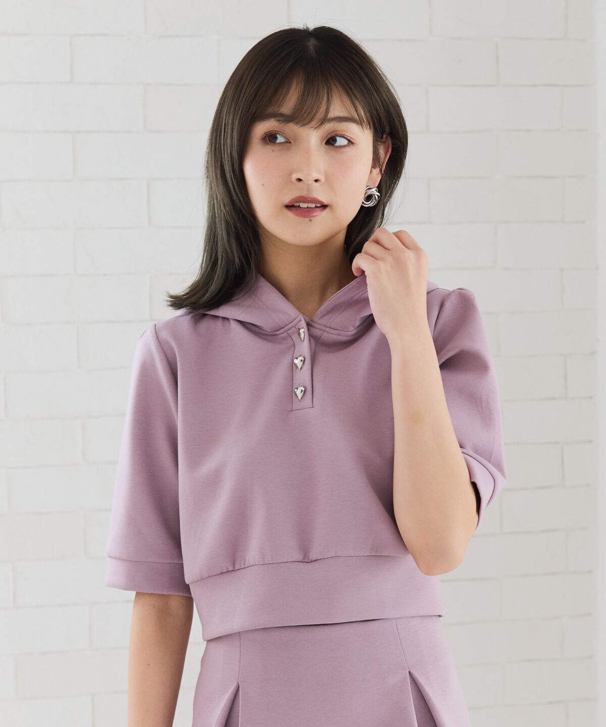 REDYAZEL「ハートボタンショートフーディー」|パーカー|