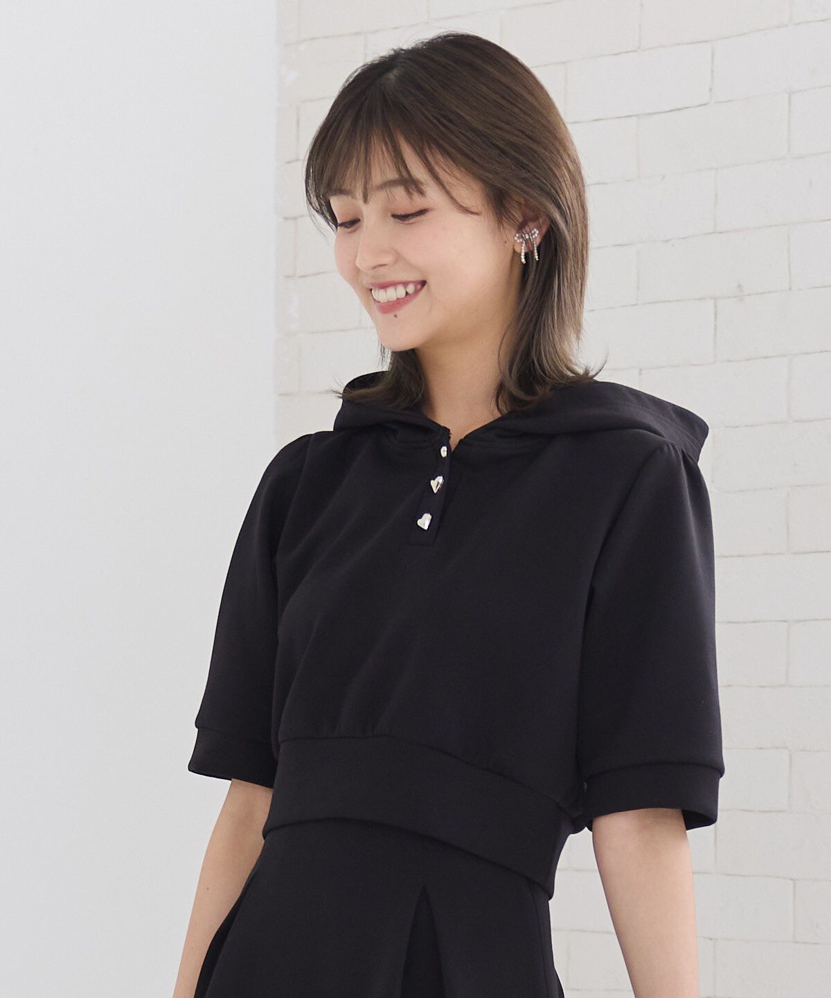 REDYAZEL「ハートボタンショートフーディー」|パーカー|