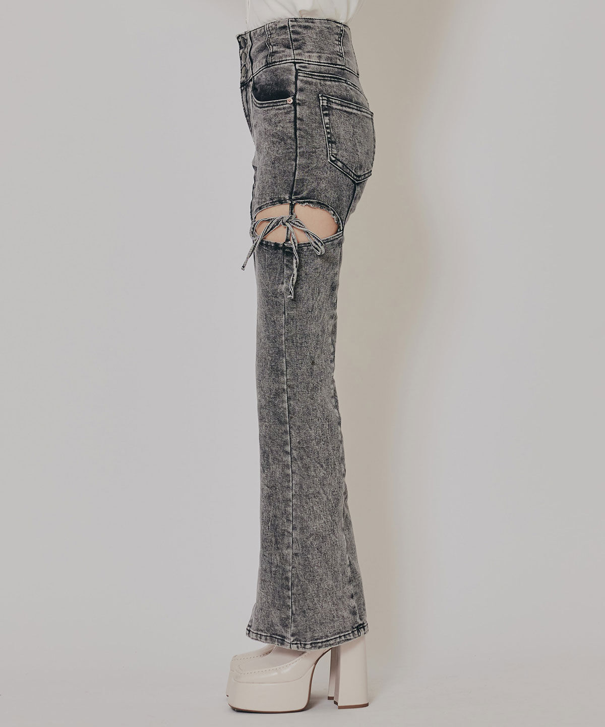 REDYAZEL「カットアウトリボンストレッチデニム」|デニム|