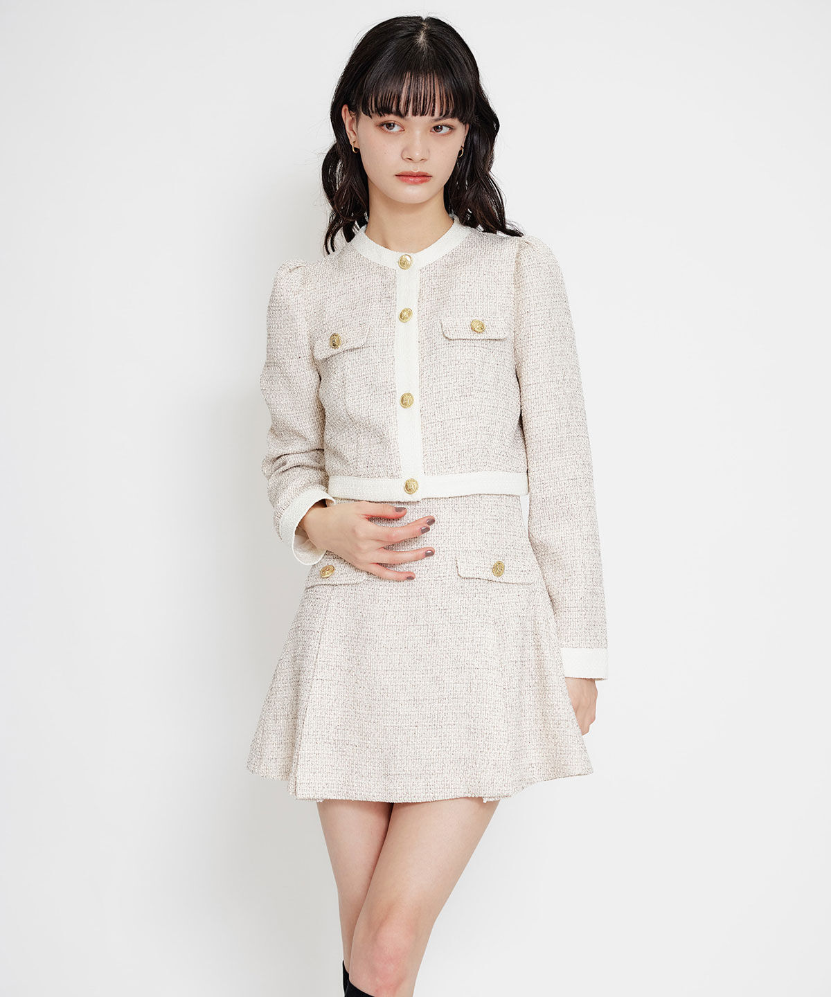 REDYAZEL「スプリングツイードノーカラージャケット」|ノーカラージャケット|