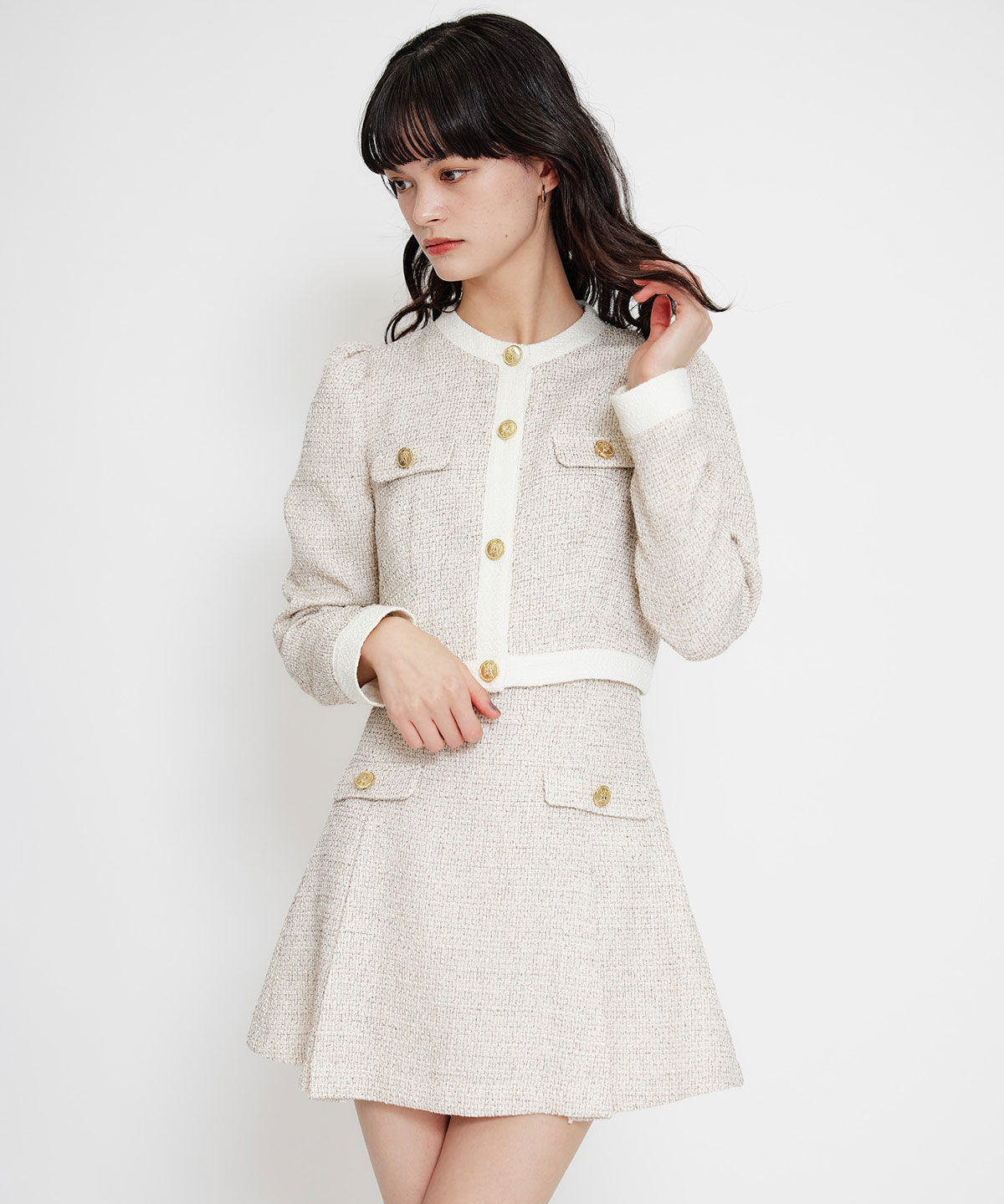 REDYAZEL「スプリングツイードノーカラージャケット」|ノーカラージャケット|