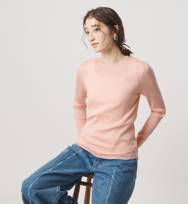 UNITED ARROWS「リブ クルーネック ニット」|ニット・セーター|LT.PINK