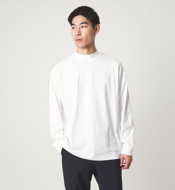 UNITED ARROWS green label relaxing「LONG FIBER COTTON クリア モックネック 長袖 Tシャツ」|Tシャツ・カットソー|WHITE