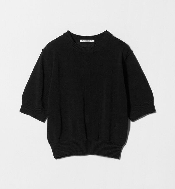 BEAUTY&YOUTH UNITED ARROWS「コイルニット ショートスリーブ プルオーバー ウォッシャブル」|ニット・セーター|BLACK