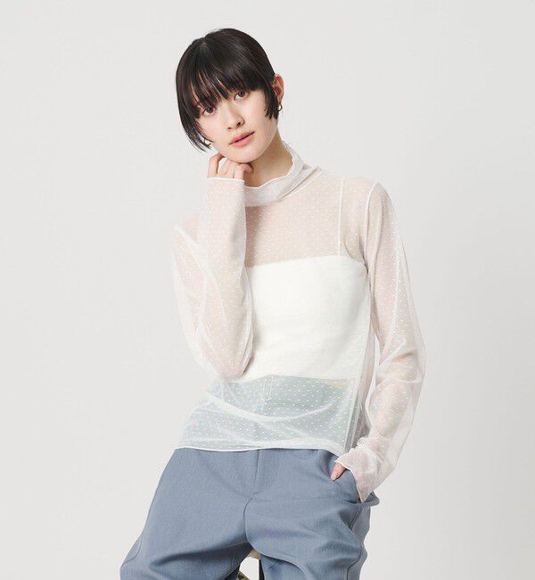 BEAUTY&YOUTH UNITED ARROWS「【WEB限定 Wardrobe DAILY MINIMAL】ドット チュールタートルネックプルオーバー ウォッシャブル」|Tシャツ・カットソー|OFF WHITE