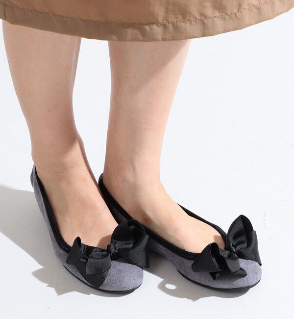 Ray BEAMS 「SEPTEMBER MOON / リボン バレエシューズ ソリッド」|バレエシューズ|GREY