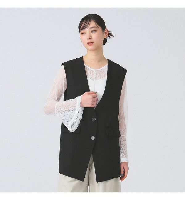 Ray BEAMS 「ノーカラー バック ギャザー ジレ」|ベスト・ジレ|