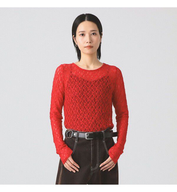 Ray BEAMS 「ストレッチレース クルーネック Tシャツ」|Tシャツ・カットソー|