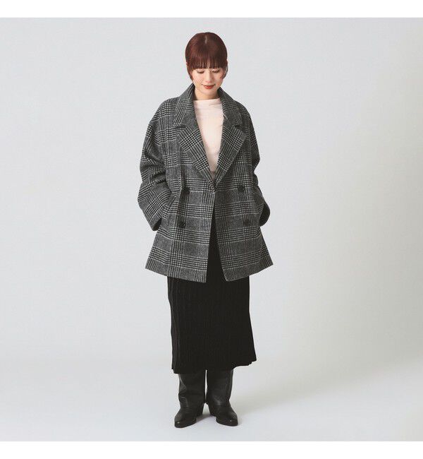 Ray BEAMS 「チェック ビーバー ダブル ハーフコート」|ダッフルコート|
