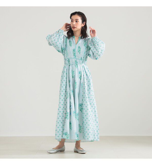 Demi-Luxe BEAMS 「ne Quittez pas / コットンジャカード リリープリント シャーリング ワンピース」|ワンピース|GREEN